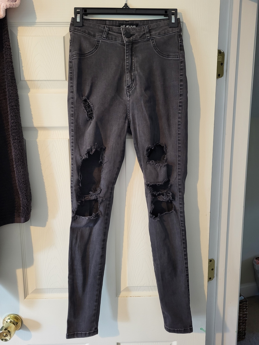 FITJEANS Black Washed Distressed Skinny Jeans